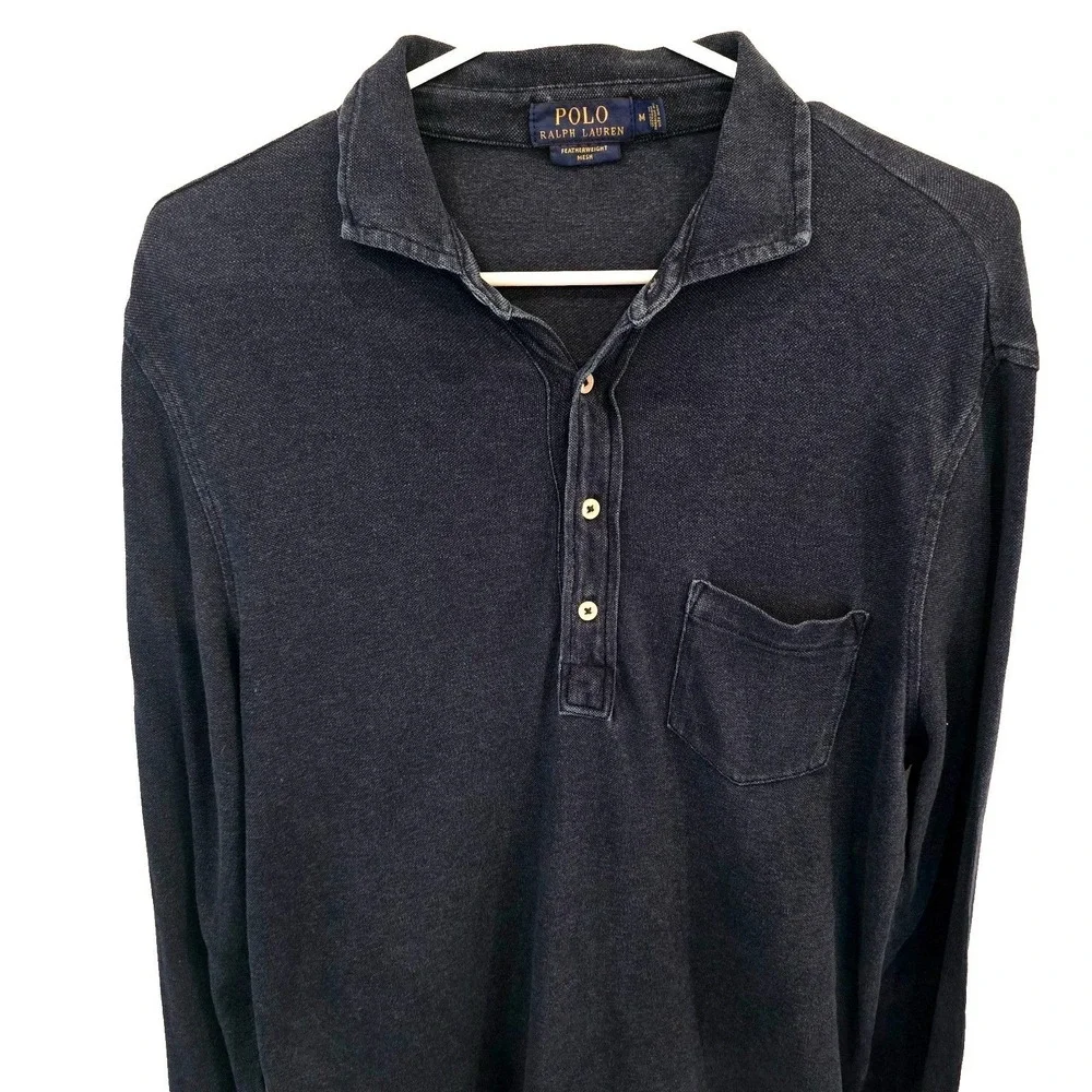 Polo Ralph Lauren Mens Blue Featherweight Mesh Long Sleeve Polo Shirt Size M